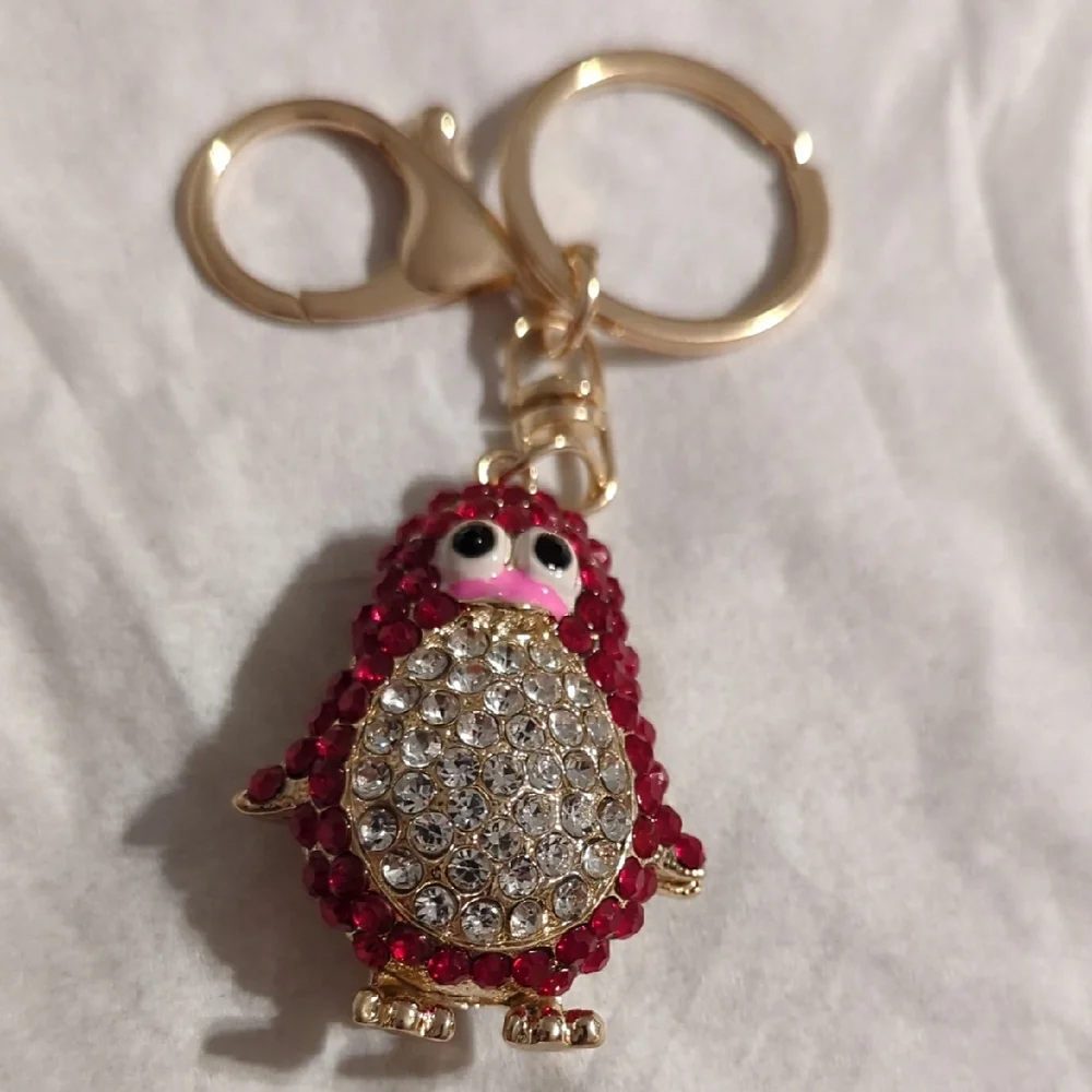 Red Crystal Penguin Keychain